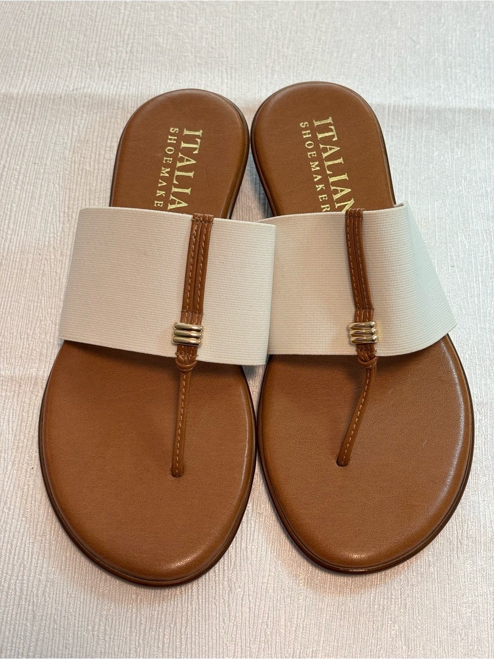 Italian Shoemakers Mattea Elastic Cream Brown Slide Sandals 7.5 Made in Italy